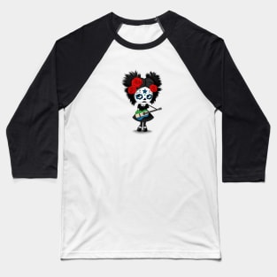 Sugar Skull Girl Playing Sierra Leone Flag Guitar Baseball T-Shirt